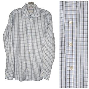 Men ETON long sleeve shirt 40 15 3/4 contemporary Fit Windowpane Check Blue Gray
